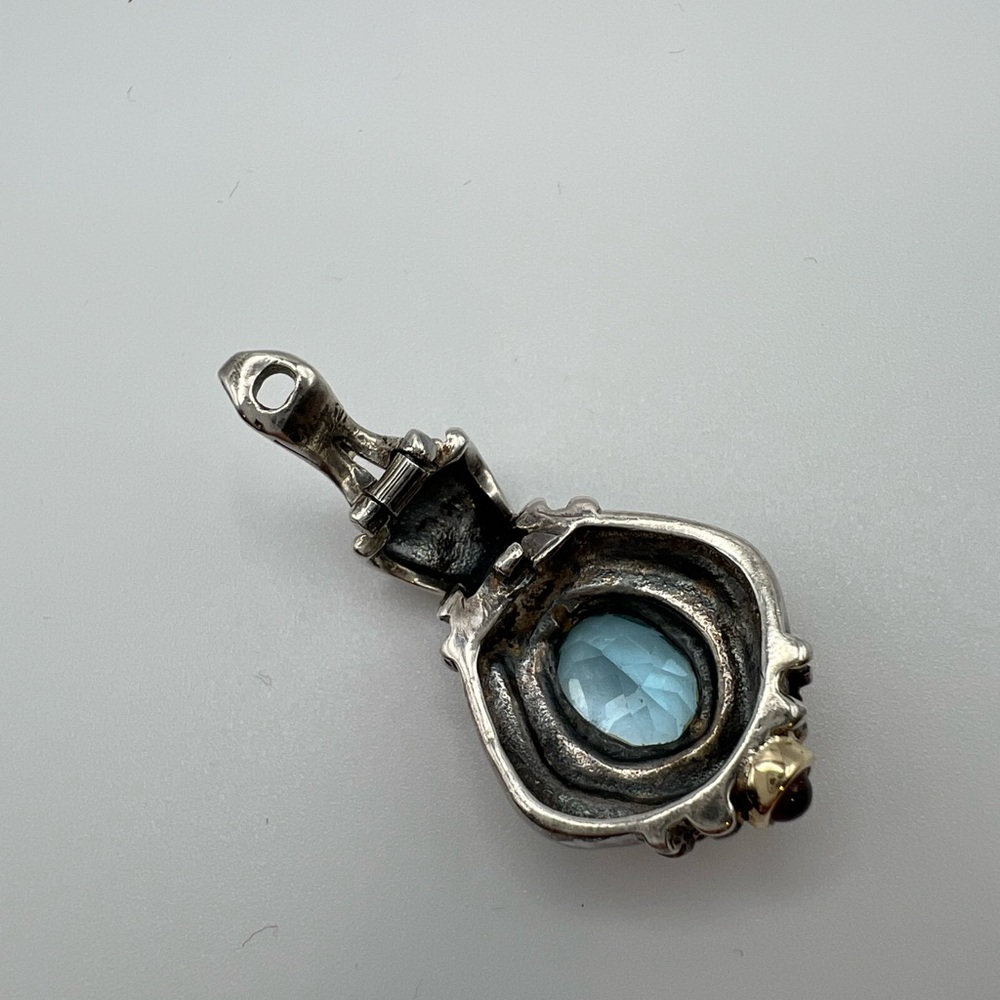 16” Vintage Sterling Silver Chunky Necklace with Blue Gemstone Pendant - Picture 8 of 14